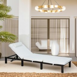 Rackhams Rattan Sun Lounger For Garden Reclining Deck Chair With Cushion Cream - thumbnail 2
