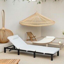 Rackhams Rattan Sun Lounger For Garden Reclining Deck Chair With Cushion Cream - thumbnail 3