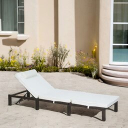 Rackhams Rattan Sun Lounger For Garden Reclining Deck Chair With Cushion Cream - thumbnail 4