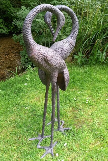 Rackhams Pair of Love Cranes Garden Ornaments Aluminium with Bronze Finish 1m tall - Cast Aluminium - Bronze - Sculpture - image 1