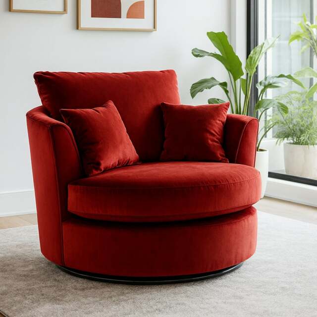 Rackhams Brooklyn Plush Velvet Swivel Chair - Red - image 1