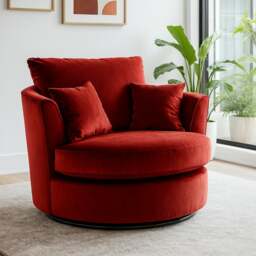 Rackhams Brooklyn Plush Velvet Swivel Chair - Red - thumbnail 1