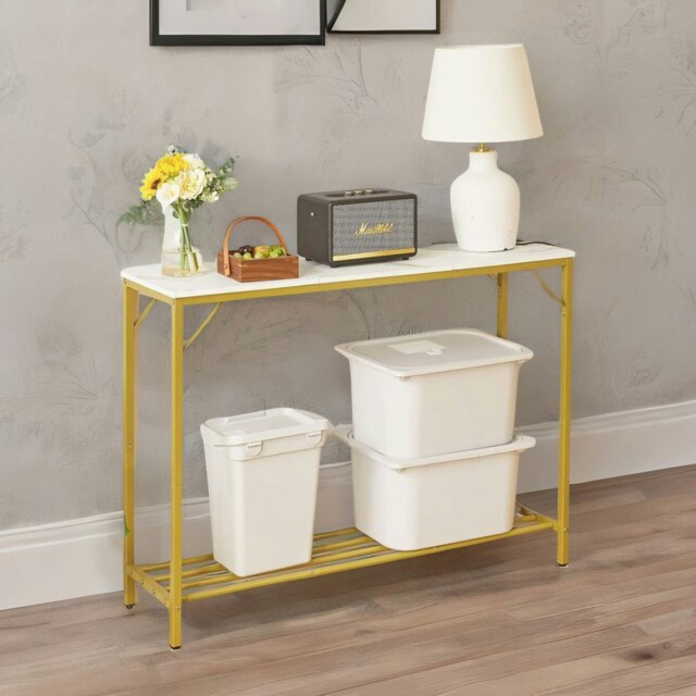 Rackhams 2-Tier Gold Hallway Console Table With Metal Frame Gold - image 1