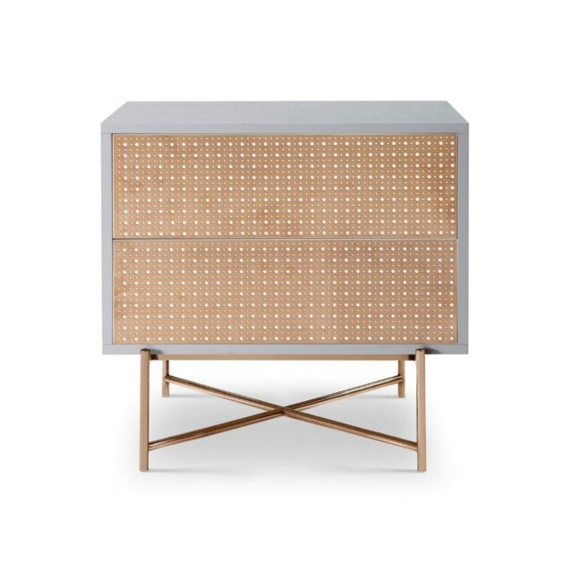 Rackhams Adriana Bedside Chests - White Wood - Bronze Perforated Steel - Brushed Bronze - image 1