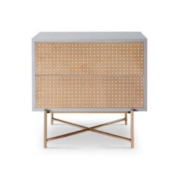 Rackhams Adriana Bedside Chests - White Wood - Bronze Perforated Steel - Brushed Bronze