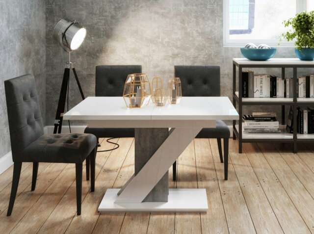 Rackhams Extendable Dining Table for 6 People MAVEA White Gloss Grey Concrete Look - image 1