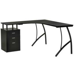 Rackhams L-Shaped Computer Desk Table with Storage Drawer, Home Office Desk Corner Industrial Style Workstation for A4 Files 143.5 x 143.5 x 76cm, Black - thumbnail 1