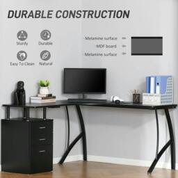 Rackhams L-Shaped Computer Desk Table with Storage Drawer, Home Office Desk Corner Industrial Style Workstation for A4 Files 143.5 x 143.5 x 76cm, Black - thumbnail 5