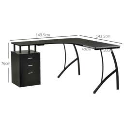 Rackhams L-Shaped Computer Desk Table with Storage Drawer, Home Office Desk Corner Industrial Style Workstation for A4 Files 143.5 x 143.5 x 76cm, Black - thumbnail 3