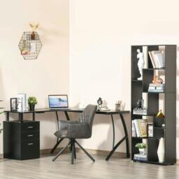 Rackhams L-Shaped Computer Desk Table with Storage Drawer, Home Office Desk Corner Industrial Style Workstation for A4 Files 143.5 x 143.5 x 76cm, Black - thumbnail 2