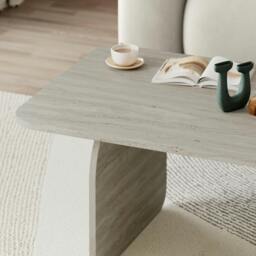 Rackhams Modern Coffee Table Radius Edges with Flat Panel Legs Japandi Style Particleboard Living Room 100cm - Multicolor - thumbnail 4