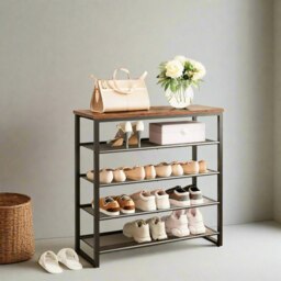 Rackhams 5-Tier Industrial Shoe Rack - Metal Frame Organizer