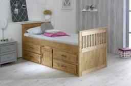 Rackhams Captains Storage Bed with 4 Drawers & Cupboard – Solid Pine – Waxed or White Finish – 3FT Single - White - thumbnail 2
