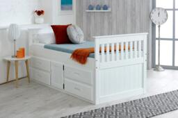 Rackhams Captains Storage Bed with 4 Drawers & Cupboard – Solid Pine – Waxed or White Finish – 3FT Single - White