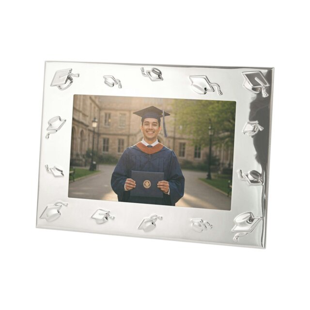 Rackhams Graduation Metal 4x6 Picture Frame in Nickel Plated with 3D Hat Icons - image 1