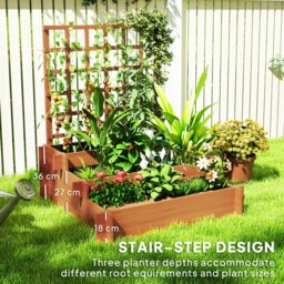 Rackhams 3 Tier Wooden Garden Planters with Trellis for Vine Climbing Plants - Brown - Fir Wood - 95cm x 95cm x 110cm - thumbnail 5