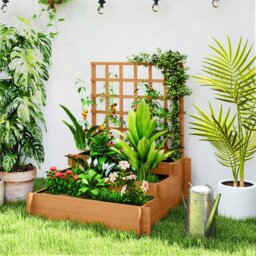 Rackhams 3 Tier Wooden Garden Planters with Trellis for Vine Climbing Plants - Brown - Fir Wood - 95cm x 95cm x 110cm - thumbnail 3