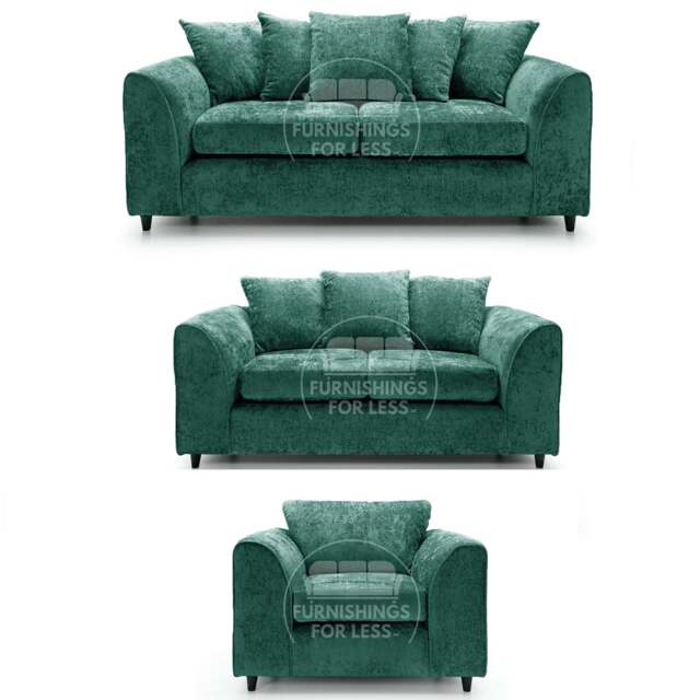 Rackhams Monaco Chenille Fabric 3 Piece Sofa Suite - Teal - image 1
