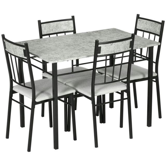 Rackhams Five-Piece Marble Effect Dining Table Set - Grey/Black - image 1