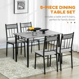Rackhams Five-Piece Marble Effect Dining Table Set - Grey/Black - thumbnail 4