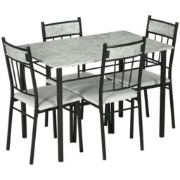 Rackhams Five-Piece Marble Effect Dining Table Set - Grey/Black - thumbnail 1