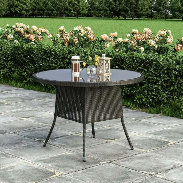 Rackhams Round/Square Rattan Garden Table & Parasol Hole - Black - Round - image 1