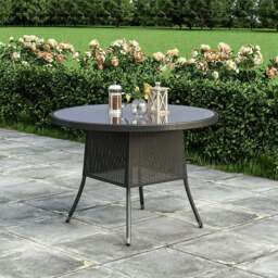 Rackhams Round/Square Rattan Garden Table & Parasol Hole - Black - Round - thumbnail 1
