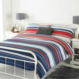 Rackhams Lymington Duvet Set - Blue/Red - King - Blue/Red - 100% Brushed Cotton