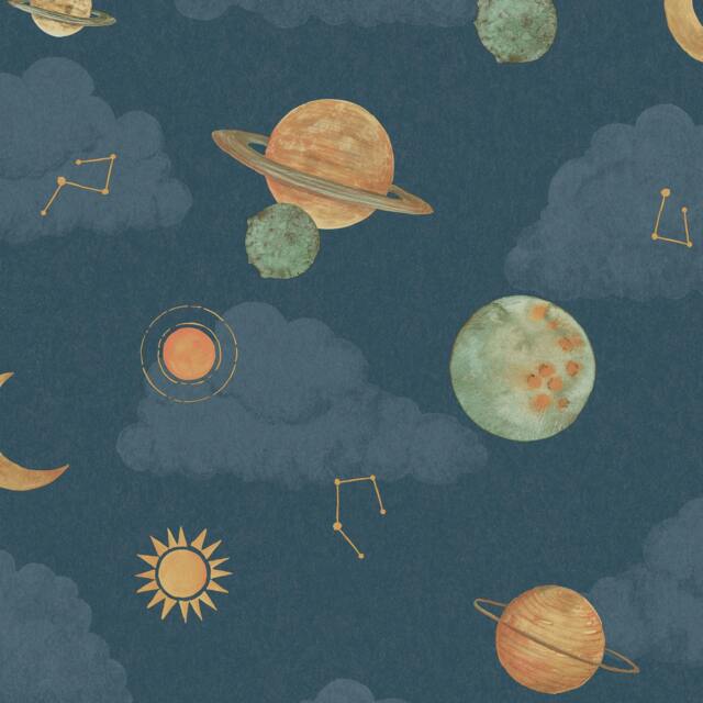 Rackhams Maury Planets and Constellations Nursery Textured Wallpaper, Blue - image 1