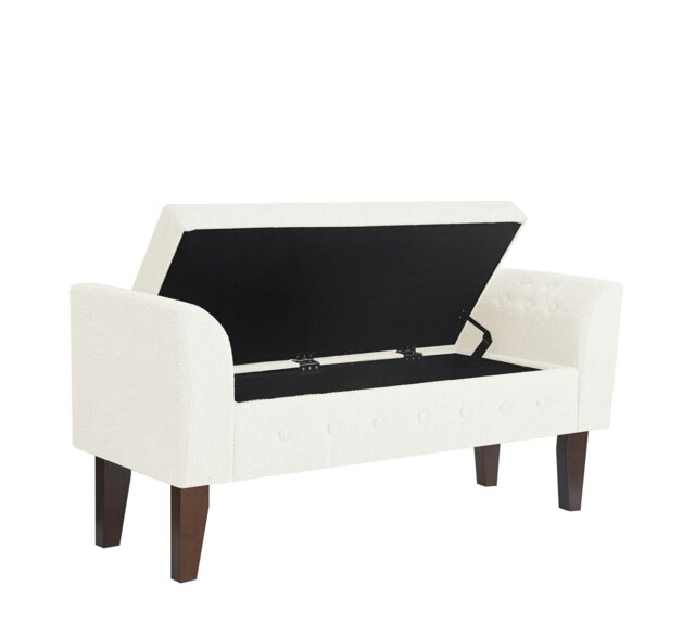 Rackhams Oxford Storage Ottoman Bench - Cream Boucle Upholstery with flip lid - Cream - image 1