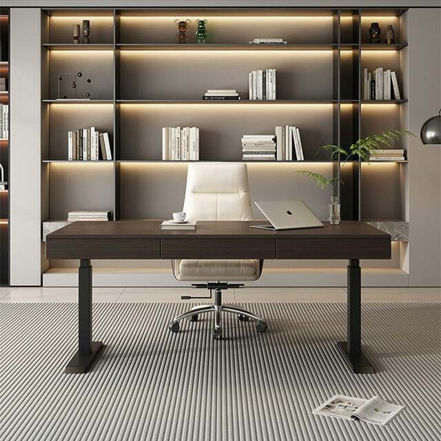 Rackhams Moreno Electric Standing Office Desk With Storage, Solid Wood - 140 x 70cm - image 1