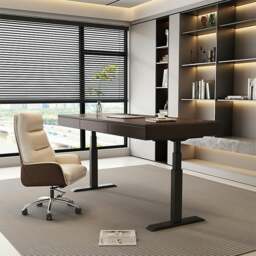 Rackhams Moreno Electric Standing Office Desk With Storage, Solid Wood - 140 x 70cm - thumbnail 5