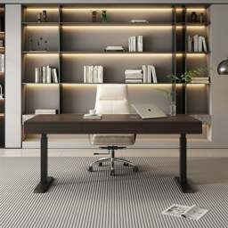 Rackhams Moreno Electric Standing Office Desk With Storage, Solid Wood - 140 x 70cm - thumbnail 1