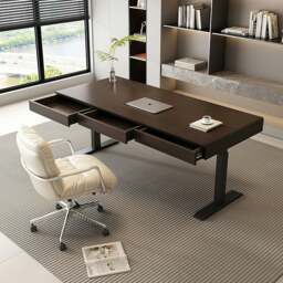 Rackhams Moreno Electric Standing Office Desk With Storage, Solid Wood - 140 x 70cm - thumbnail 3