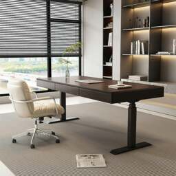 Rackhams Moreno Electric Standing Office Desk With Storage, Solid Wood - 140 x 70cm - thumbnail 4