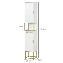 Rackhams Freestanding Bathroom Cabinet Linen Towel w/ Adjustable Shelf, 2 Doors - White - thumbnail 5