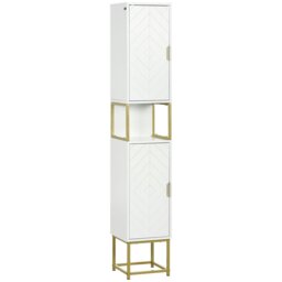 Rackhams Freestanding Bathroom Cabinet Linen Towel w/ Adjustable Shelf, 2 Doors - White - thumbnail 2