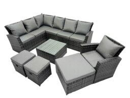Rackhams Poly Rattan Outdoor Patio Coffee Table Corner Sofa Set with 3 Stool Chair for Garden Backyard Dark Grey Mixed - thumbnail 2