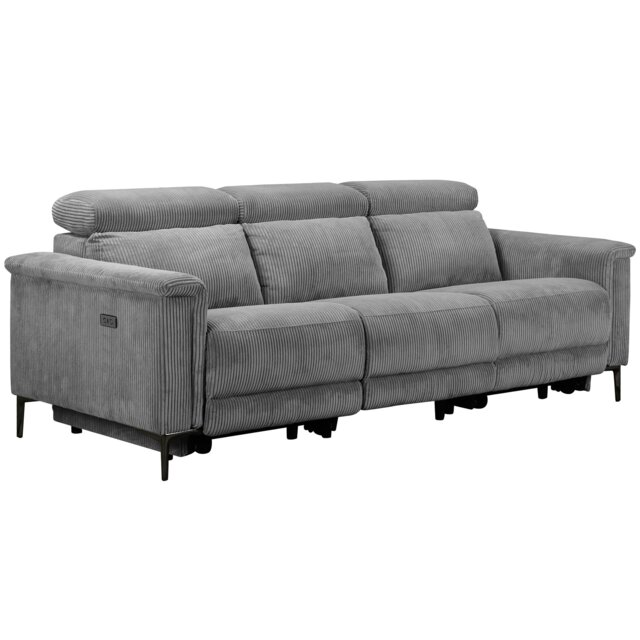 Rackhams Lund 3‑Seater Electric Recliner Sofa (2 Recliners, Grey Corduroy) - Grey - image 1