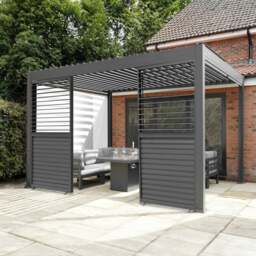 Rackhams Anthracite Aluminium Pergola With White Blinds & 2 Shutter Panels - 3m x 4m - thumbnail 4