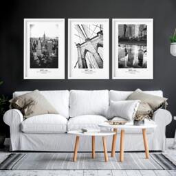 Rackhams White and black art - set of 3 New York living room wall art - 16 x 22 inches / 40.65 cm x 56 cm - Polyester Canvas 260 gsm - Canvas wrapped - thumbnail 3