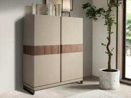 Rackhams Tall Sideboard in Leatherette, Walnut and Polished Steel 3276 - thumbnail 3