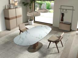 Rackhams Tall Sideboard in Leatherette, Walnut and Polished Steel 3276 - thumbnail 6