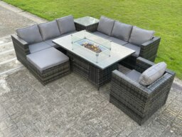 Rackhams Rattan Garden Corner Furniture Gas Fire Pit Table Dining Sets Gas Heater Lounge Chair Big Footstool Side Coffee Table - thumbnail 2