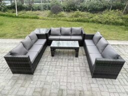 Rackhams Outdoor Rattan Garden Furniture Lounge Sofa Set With Oblong Rectagular Coffee Table And Side Table - thumbnail 1