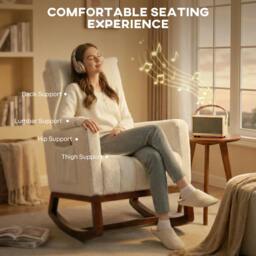 Rackhams Rocking Chair for Adults, Lounge Rocker w/ Lumbar Pillow, Cream White - Rocking chair - 67W x 97D x 110H cm - Snow flannel (polyester), multilayer board, foam, doll cotton, rubberwood - thumbnail 5