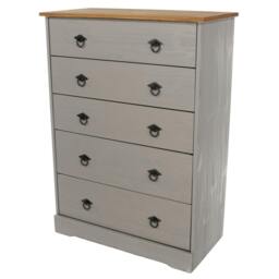 Rackhams Corona Grey Modern 5-Drawer Chest of Drawers - Grey - thumbnail 1