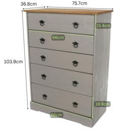 Rackhams Corona Grey Modern 5-Drawer Chest of Drawers - Grey - thumbnail 3