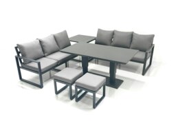 Rackhams 8 Seater Aluminium Outdoor Garden Furniture Set with Adjustable Rising Dining Table 3 Seater Sofa 2 Small Footstool Side Table Dark Grey - thumbnail 2
