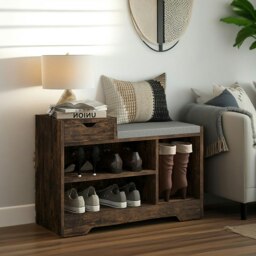 Rackhams Industrial Shoe Storage Bench With 3 Open Shelves Rustic Brown - thumbnail 2